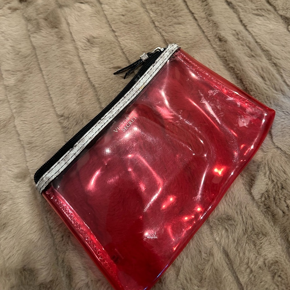 Red/Pink Clear Cosmetic Bag Victoria’s Secret Zip Up